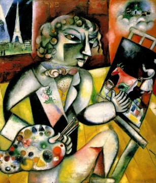 Autoportrait aux sept chiffres contemporain Marc Chagall Peinture à l'huile
